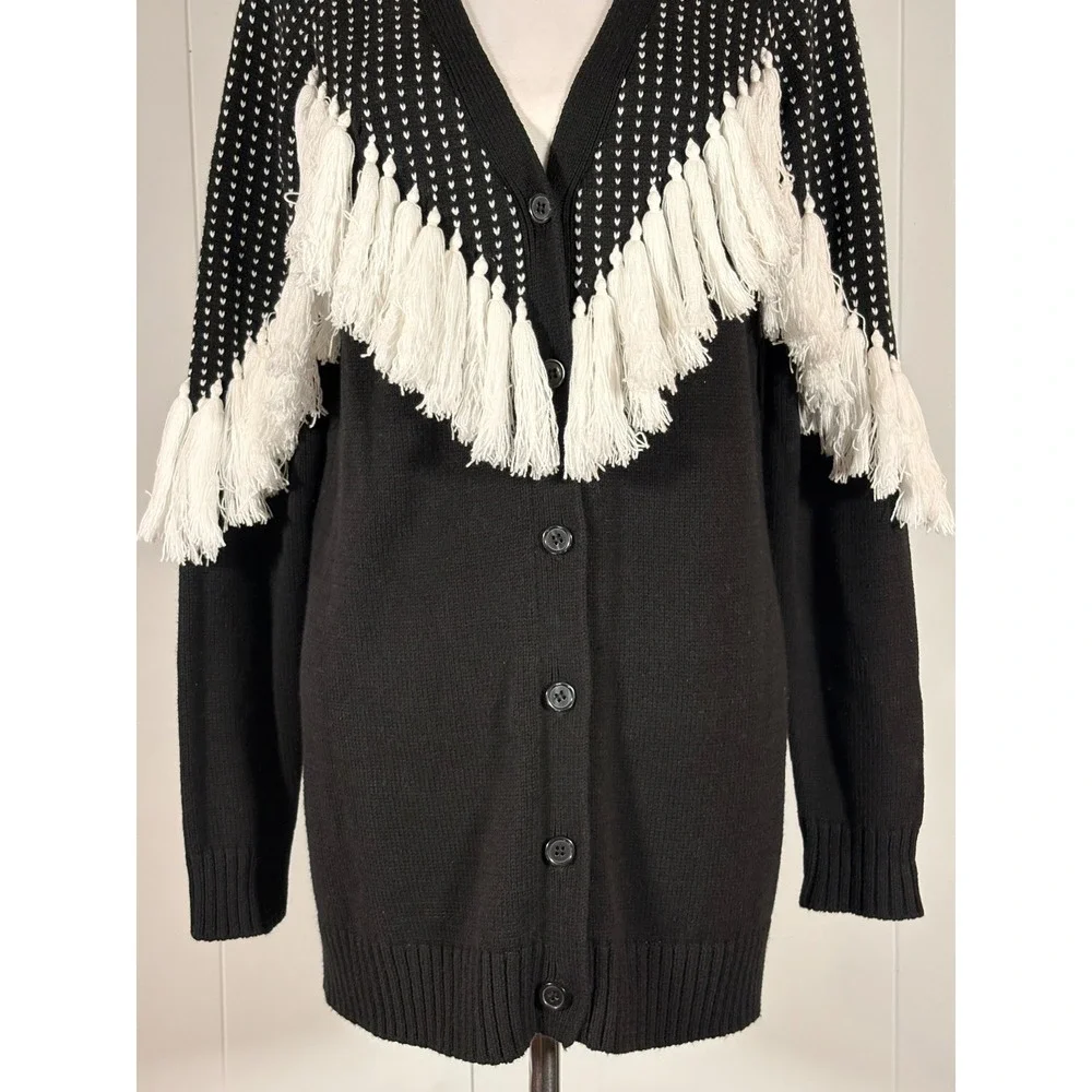 Vintage Y2K 90s Fringe Cardigan Sweater M Retro Gothic Western Coastal Casual